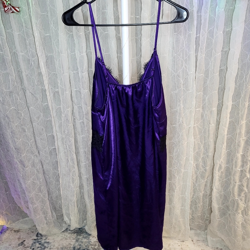 Women's Chemise Purple Lace Trim Nightgown Lingerie Slip - Picture 2 of 3